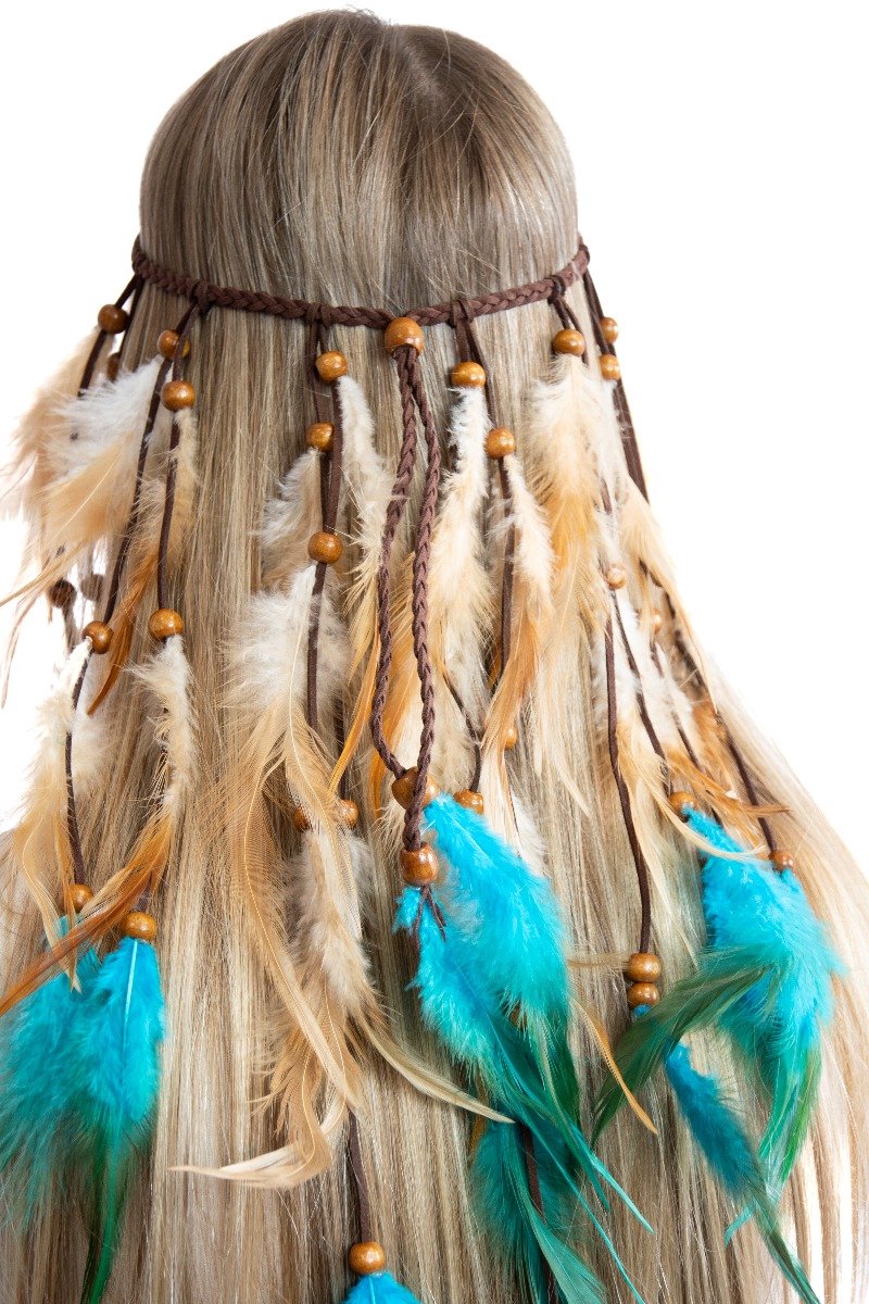 Boho Veren haarband Blauw Volwassenen Vrouwen Blauw Lente/Zomer Maat One size