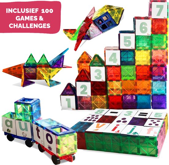 Magnetic Tiles - 220 Stuks - Letters & Cijfers XL - Magnetisch Speelgoed - Tegels & Toppers - Magna Creatief Sinterklaas Cadeau Jongens Meisjes - Educatief Mind Montessori Kinderspeelgoed 3 Jaar, 4 jaar, 5 jaar, 6 jaar, 7 jaar, 8 jaar