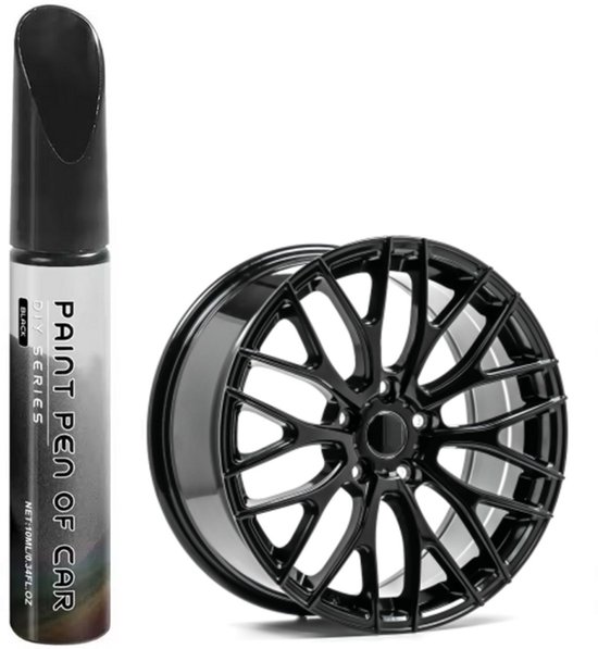 TLVX Hoogglans Zwarte Velgen Schade Reparatie Lakstift / Velg Schade Pen met Kwastje / Velgschade Verf Zwart Glans / Lichtmetalen Velg Kras Herstel / Wielnaaf Reparatie Pen / Wieldoppen / Krassen verwijderen / Black Gloss / Permanent / Waterproof