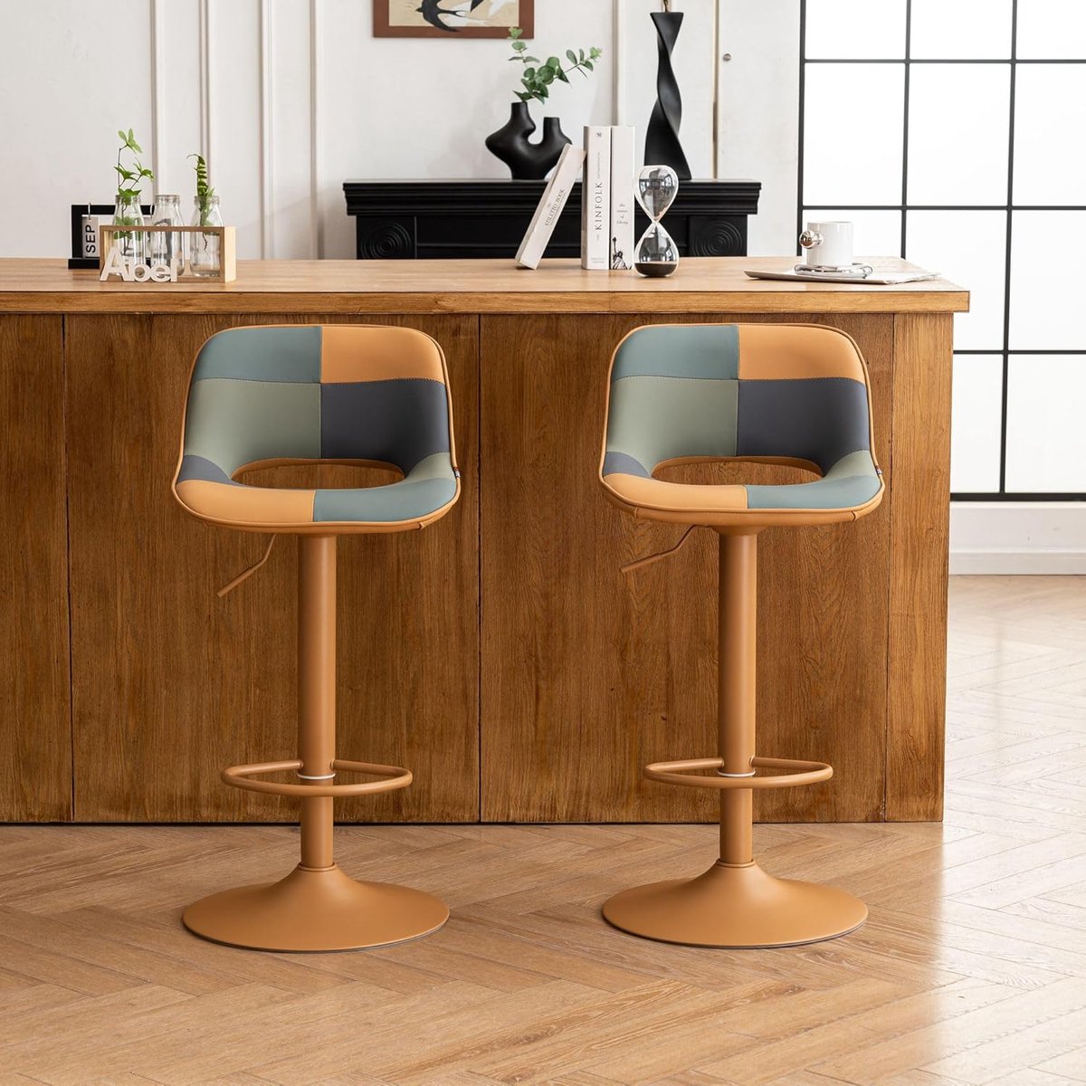 Set van 2 Design Barkrukken met Rugleuning Hoogteverstelbaar - 360° Draaibaar - PU Leder - Medahomestore