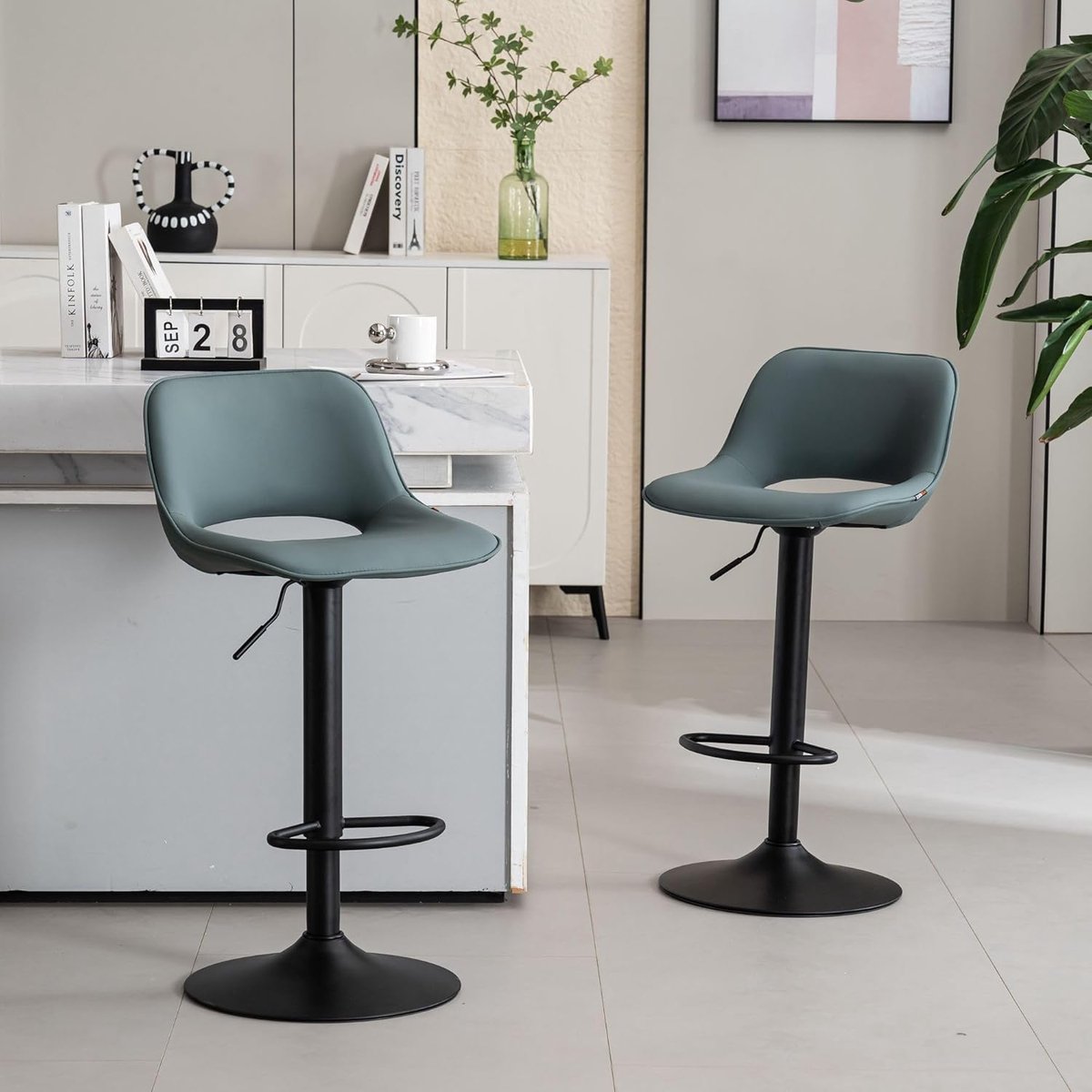 Set van 2 Design Barkrukken met Rugleuning - verstelbaar 44x49x80 cm – Draaibare - Medahomestore