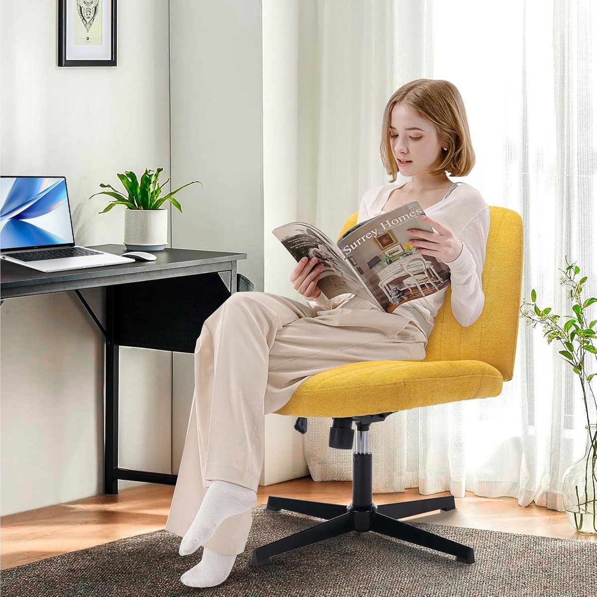 Luxe Kaptafel met LED Spiegel - 5x80 cm - Bureaustoel – Armloze Gestoffeerde Draaistoel - Medahomestore