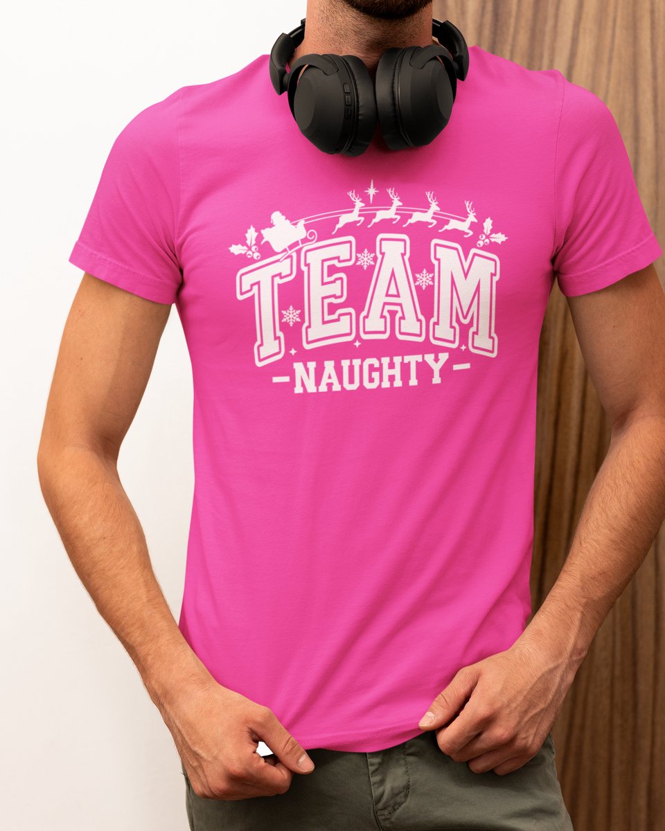 Team Naughty Kerst - Kerst T-shirt Roze - Grappig T-shirt - Maat XL - Kerst Cadeau Mannen - Limited Edition