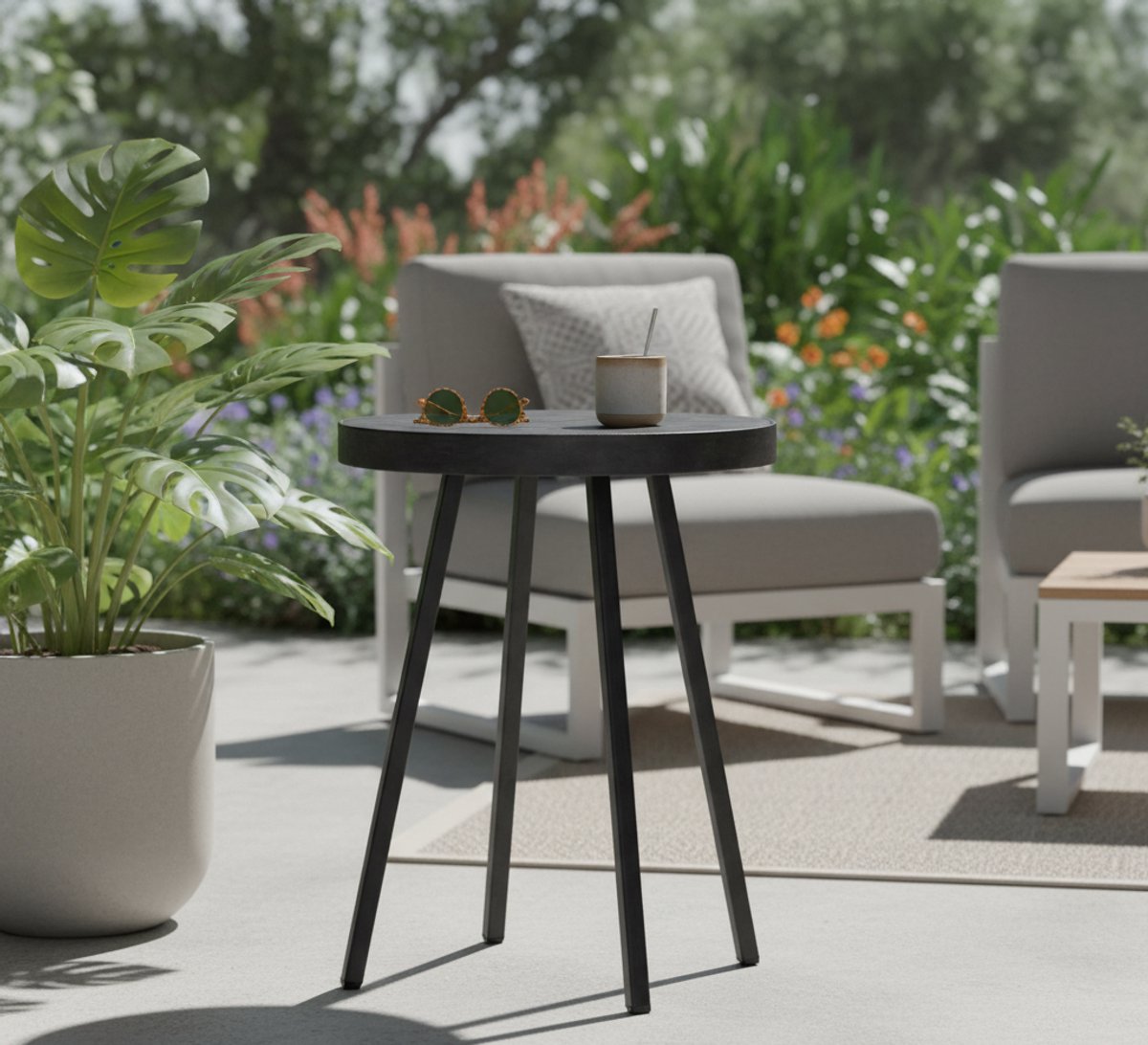 Carlin Luxe Mangohouten Salontafel 45×52 - 45x52 cm - Zwart - Salontafel 45×52 cm – Rond - Medahomestore