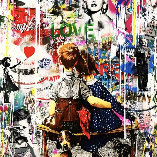 Collection Art urbain – Story d'amour urbaine – Deux petits rebelles – Inspiré par Banksy – Art Décoration murale de Luxe – Empire – Plexiglas transparent 5 mm – Système d'accrochage flottant en aluminium – Qualité galerie, réalisé sur mesure