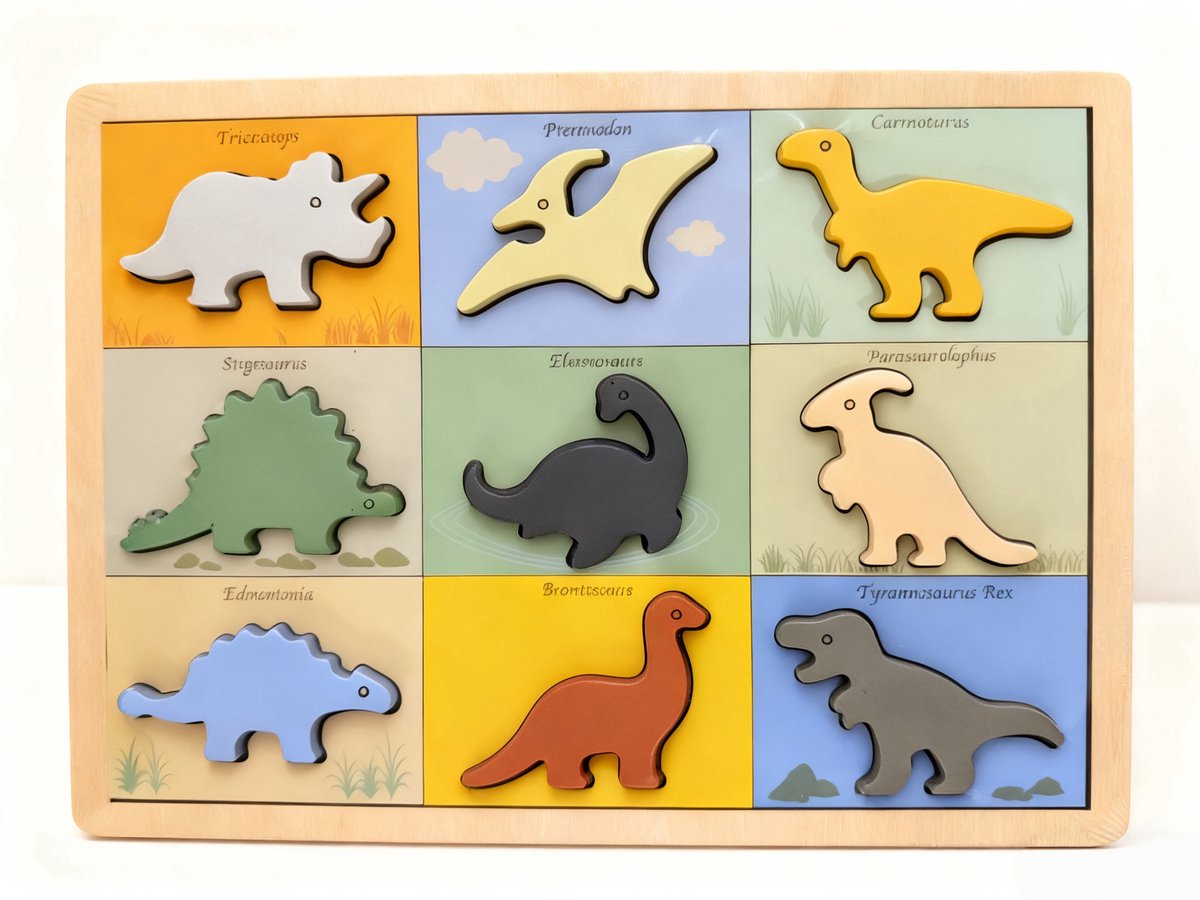 Magni Houten Dinosauruspuzzel – FSC 100% Hout – 9 Dinosaurussen – Educatief Speelgoed – Puzzelen & Leren