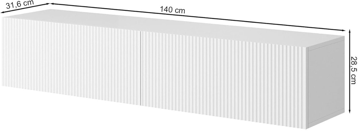 Veldio Luxe Hangend TV-Meubel 140 cm – Zwart – Gefreesde Fronten – Modern TV-Kastje met 2 Kleppen – Wandmeubel – Opslag – Mat Afgewerkt – Altameubel
