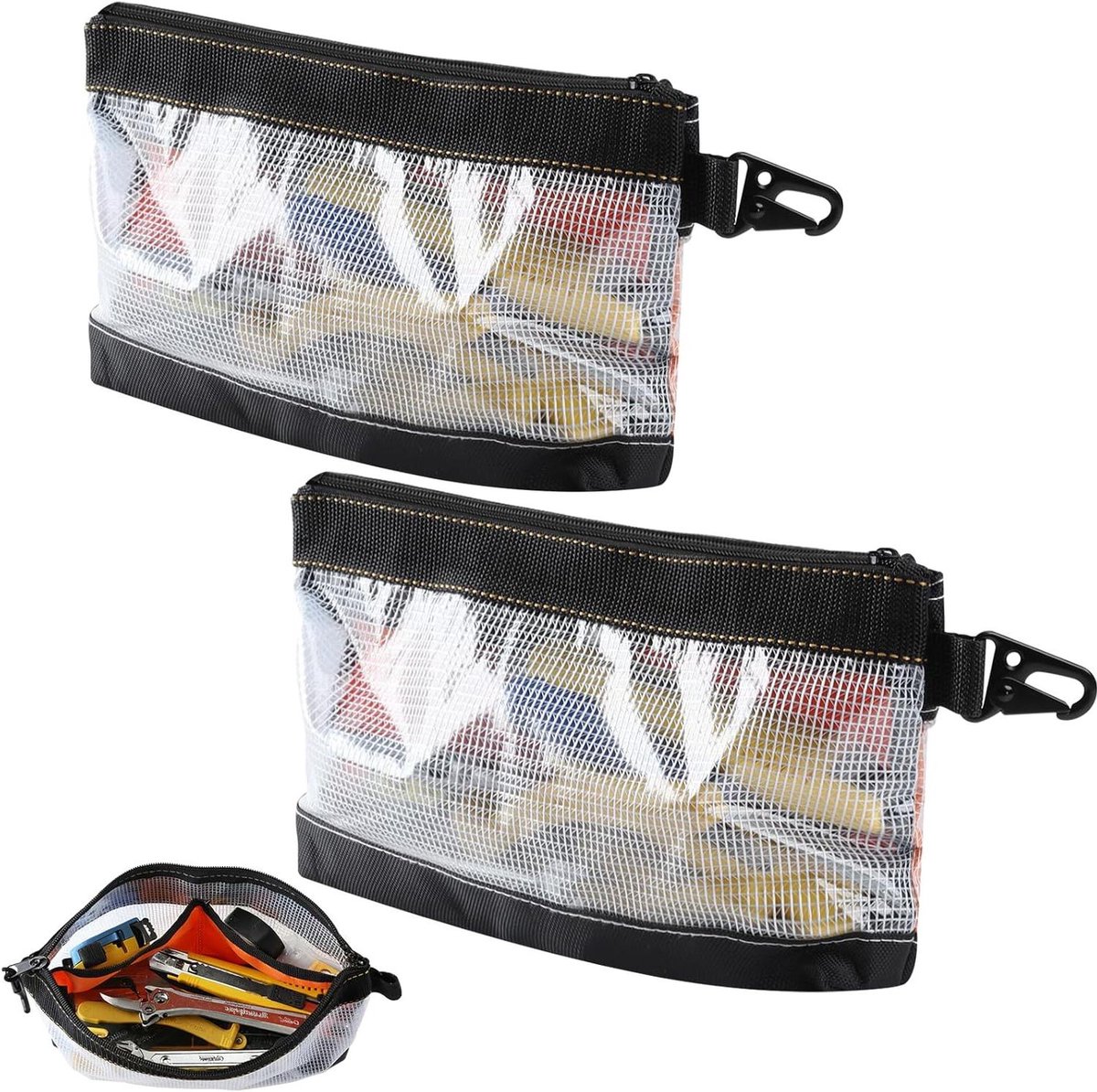 CSGoods - Kleine gereedschapszak met rits, transparant PVC-materiaal, waterdicht, bankzak, opbergorganizer, metalen haak.