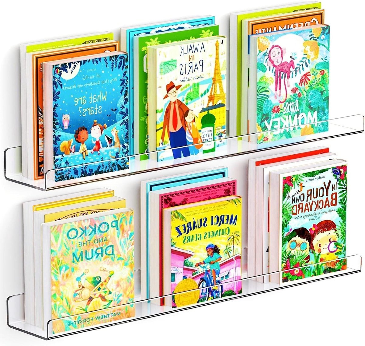 CSGoods - Extra lange acryl wandboekenplank, zwevende boekenplanken voor kinderen, heldere muurplanken - 2-pack