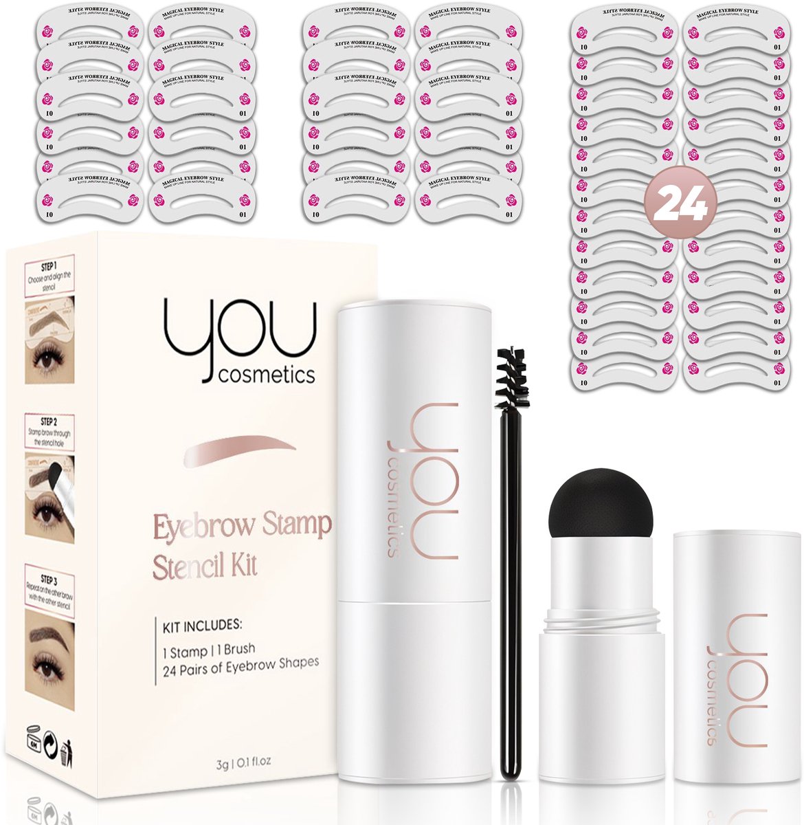 YOU Cosmetics® Wenkbrauw stempel set - Wenkbrauw Poeder - Make-up - Blond - Inclusief 48 sjablonen