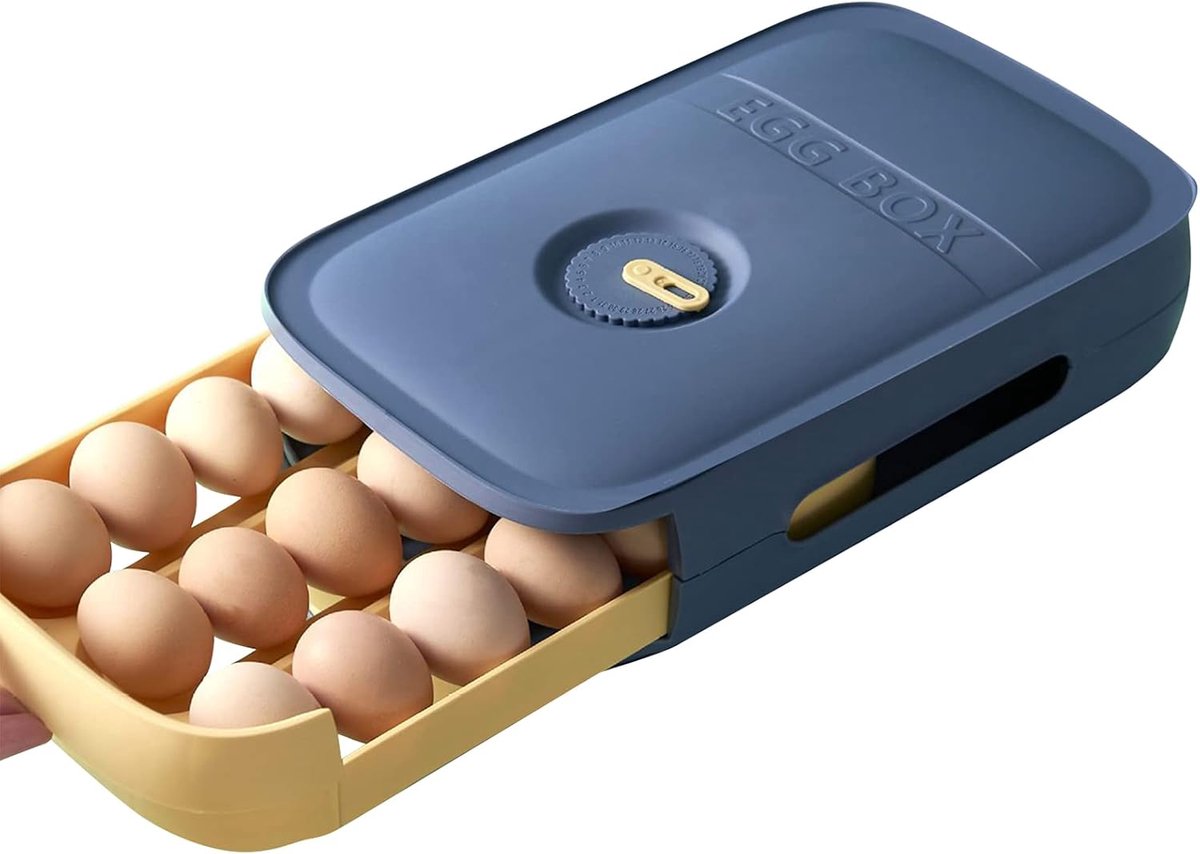 Opslagcontainer voor 18-21 Eieren - Koelkast Eieren Organisator - Eieren Bakje en Rek Plastic (Blauw)