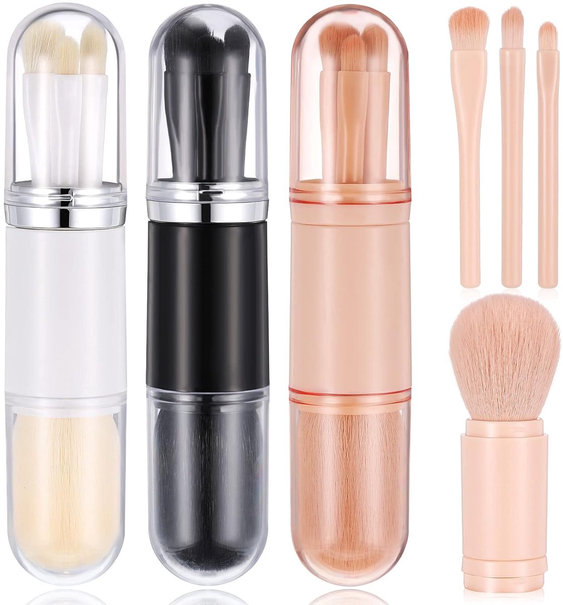 3-Pack 4-in-1 Reizen Make-up Kwastenset – Draagbaar voor Lip, Oogschaduw & Foundation