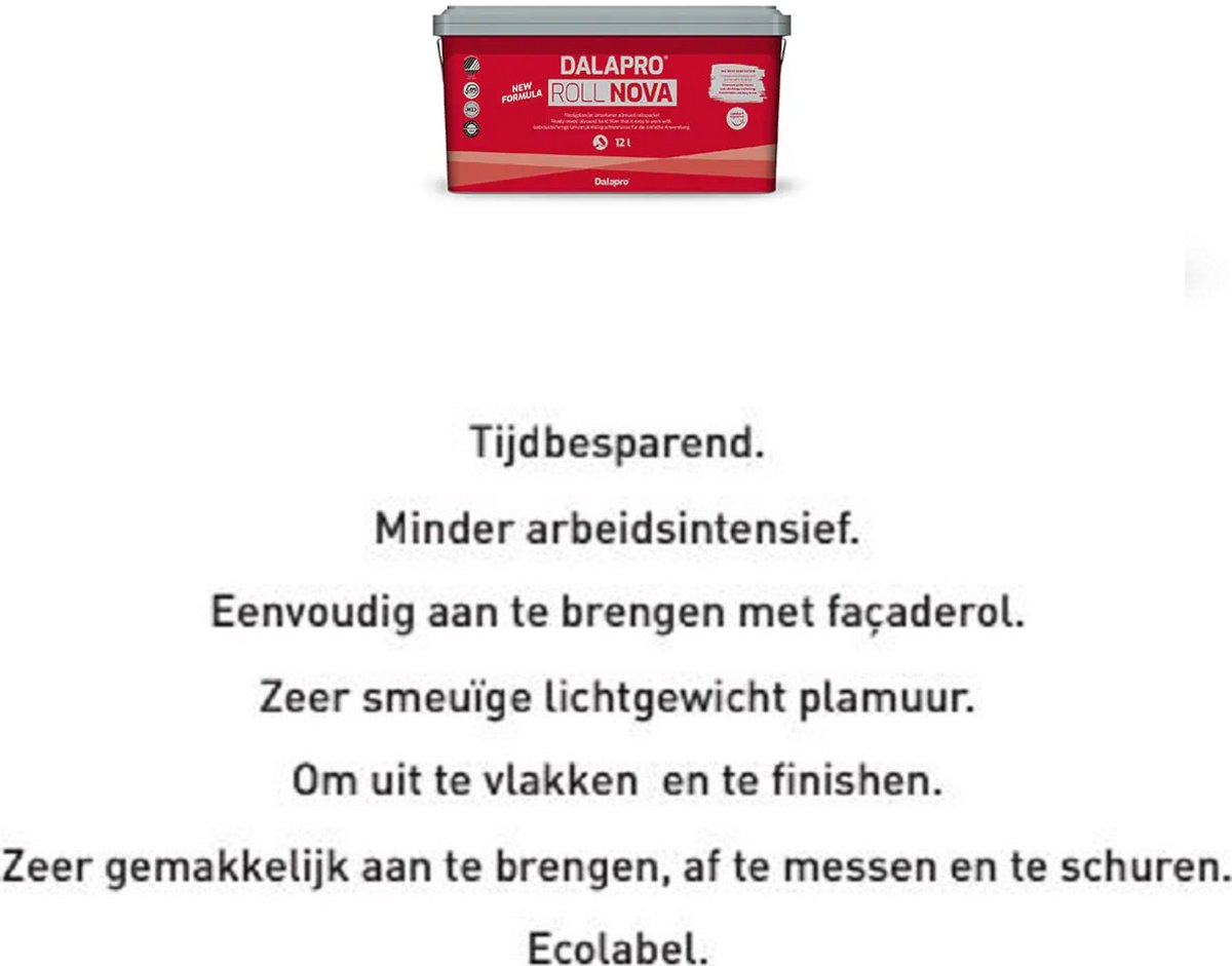 Dalapro Roll Nova - Polyvalente en tijdsbesparende rolplamuur - Emmer 12 L - Licht Grijs