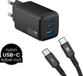 SYVOX Power 65W Snellader – USB-C Adapter met Kabel – 2x USB-C & 1x USB-A – Oplader voor Laptop, telefoon, tablet & meer – Zwart