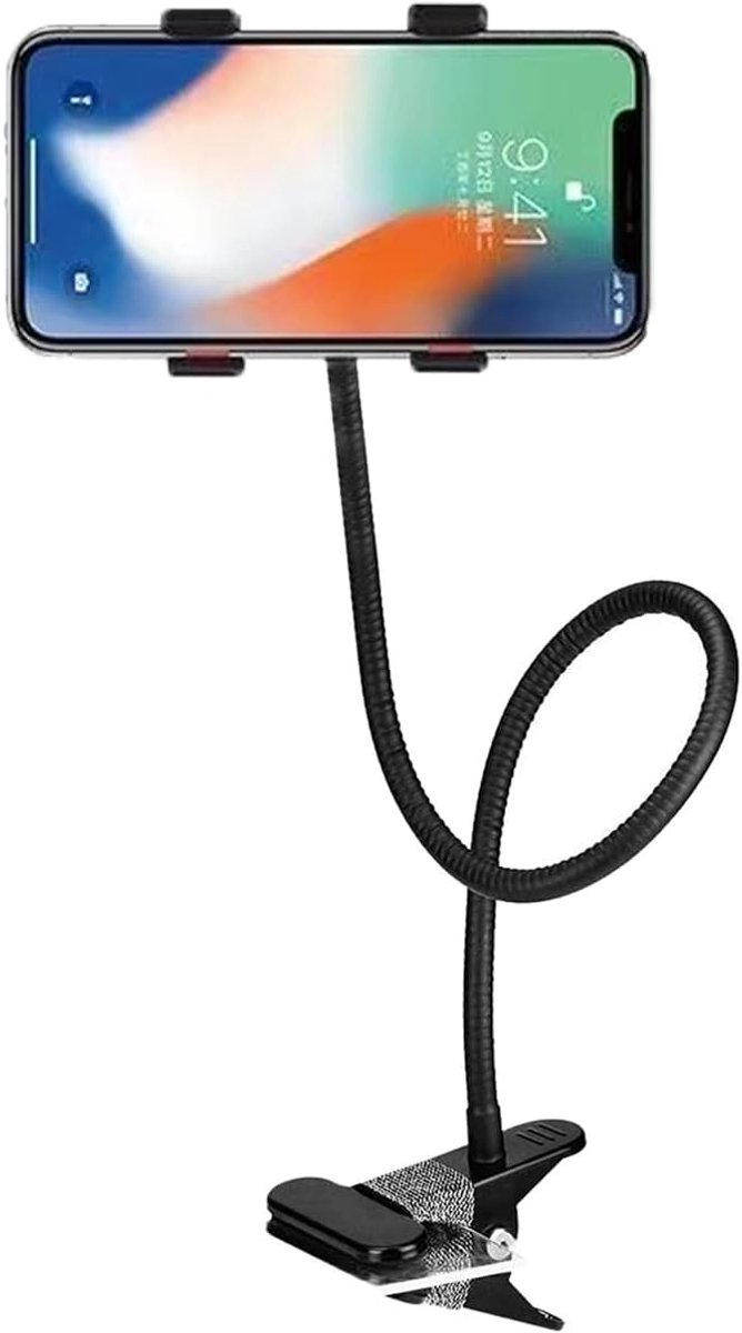 Famanu – Universele telefoonhouder met verstelbare zwanenhalsarm voor bed kantoor en slaapkamer