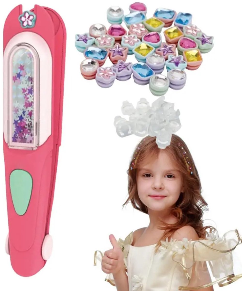 Accessoires Voor Fantasiespel Voor Kinderen | Herbruikbare Haaraccessoires Met Edelstenen · 24 Veelkleurige Strass-steentjes · Veilig Materiaal DIY Creatief Speelgoed · Kralenpers