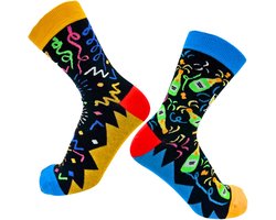Feest Sokken met Vuurwerk, Slingers en Champagne - Leuke grappige sokken voor Dames/Mannen - maat 37 tot 43 - Funny Socks voor Oud & Nieuw, Verjaardag en Jubileum