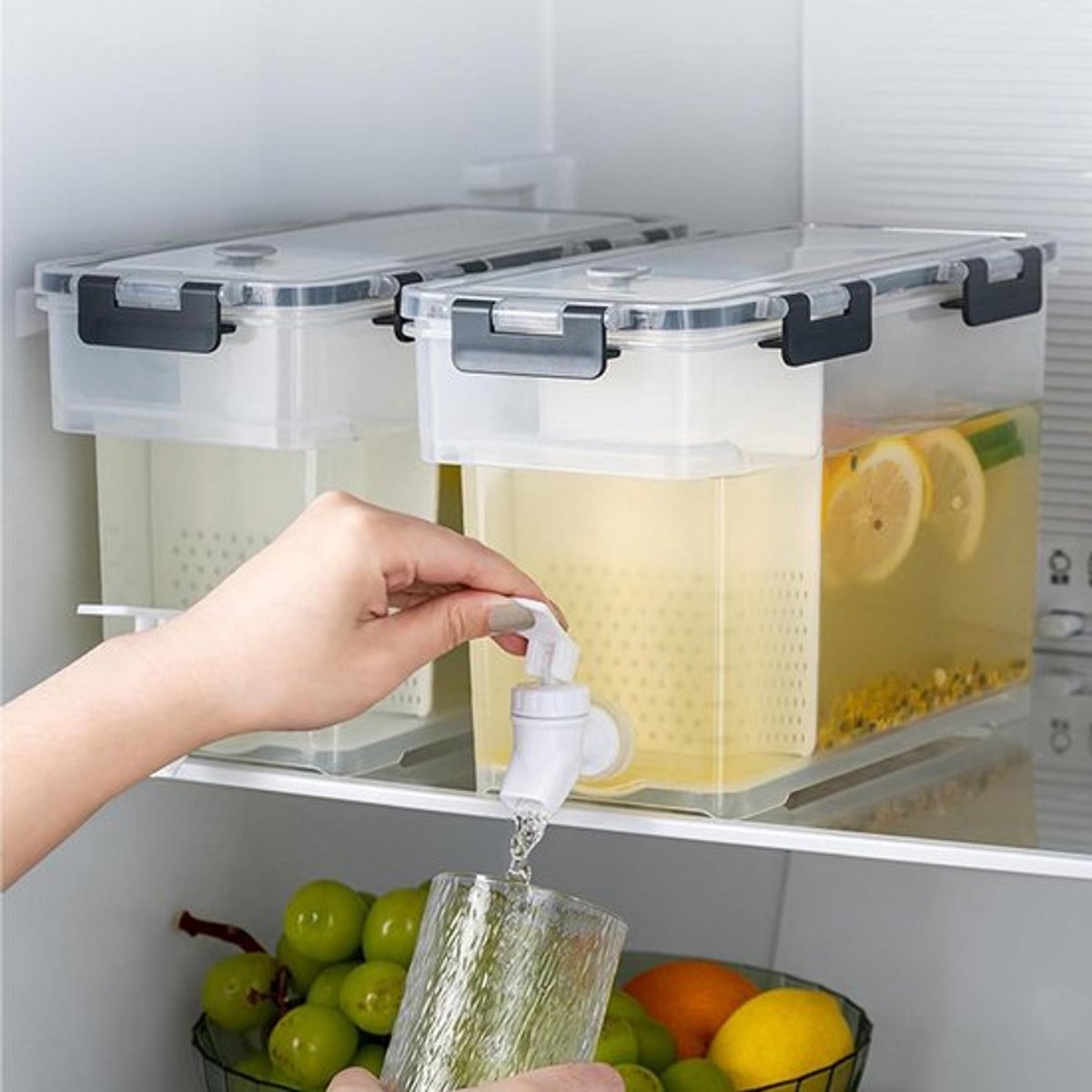 Kunststof drankdispenser 2 stuks - 3,5 liter koelemmer - grijze limonadedispenser met tapkraan - afneembare filterplaat - limonade - vruchtensap - vruchtenthee