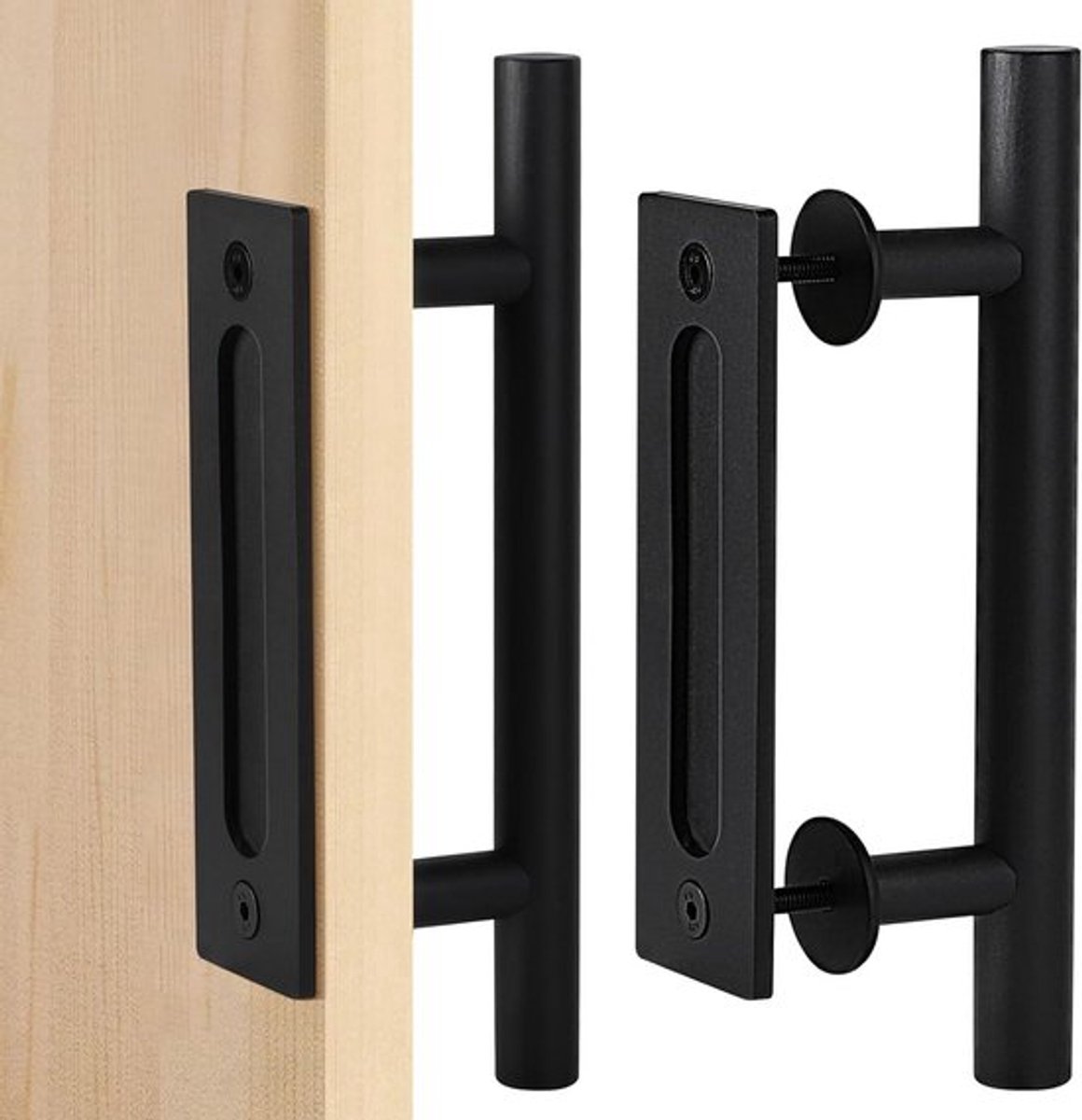 Schuifdeurgreep van 30 cm in zwart - 2 stuks - Schuur- en binnendeurgreep - Montageaccessoires - Voor poorten, garages en kasten