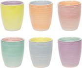 Cookinglife Koffiebekers Pastel Harmony - Set van 6 - Koffiemokken - Aardewerk - Pastel Mix - Vaatwasser- en Magnetronbestendig 340 ml