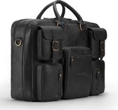 DE LAMASSU® (Kasper) ZWRT XL Leren Business Tas 17 Inch – Echt Rundleer – Extra Ruim – 180° Openklapbaar – Premium Werk- & Reistas Unisex
