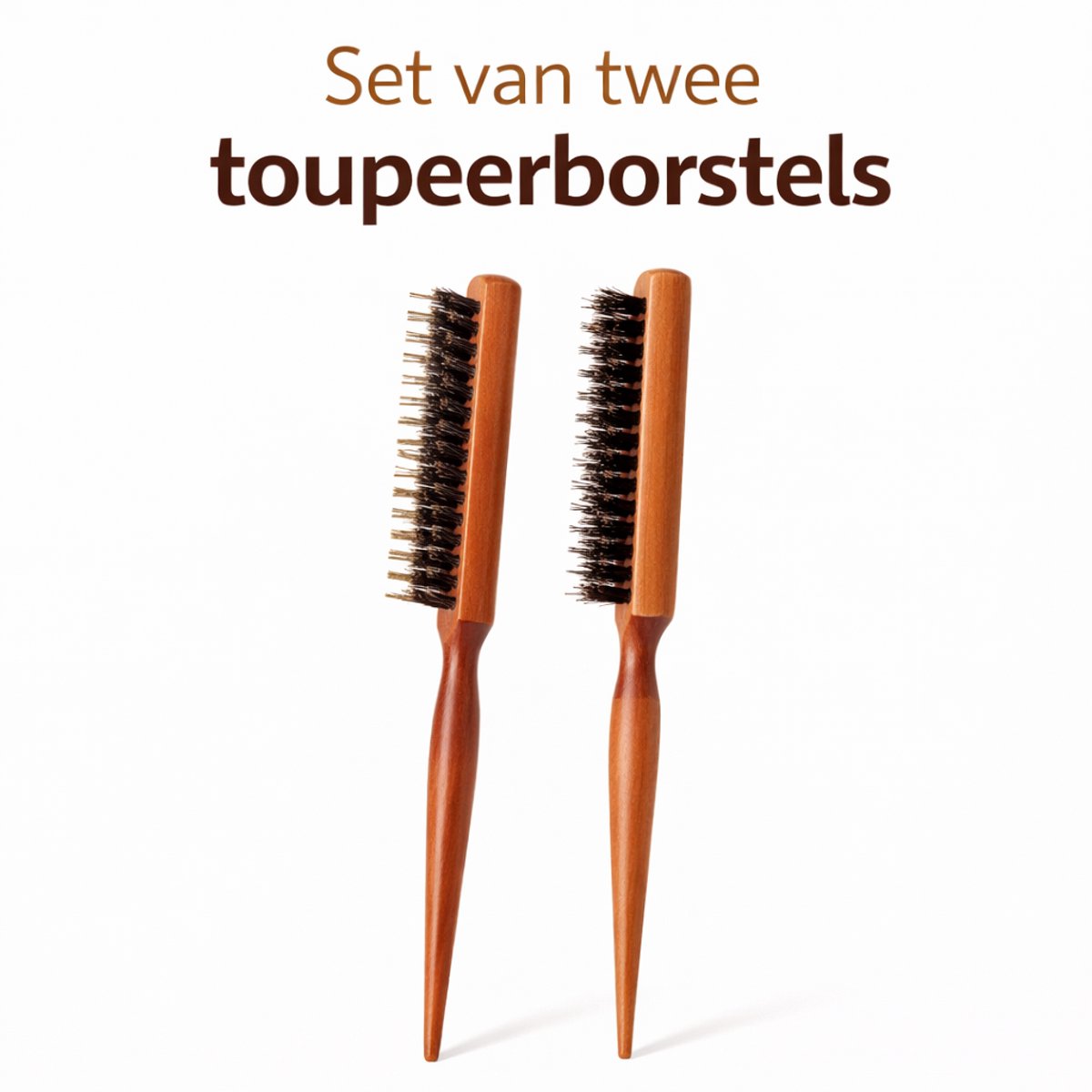Toupeerborstel – Set van 2 – Houten Haarborstel met Varkenshaar – Antiklit