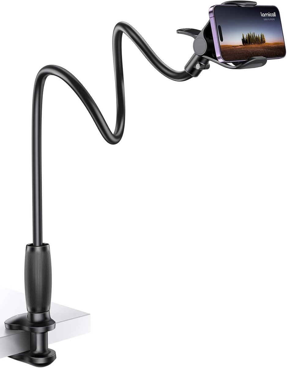 Famanu – Zwanenhals telefoonhouder met extra brede klembasis flexibele overhead houder voor bed en bureau