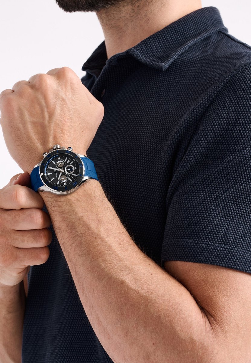 Nautica Nst Quartz Analoog Horloge Blauw Material 100% Roestvrij Staal 100% Siliconaarmband 46 mm NAPNSF501