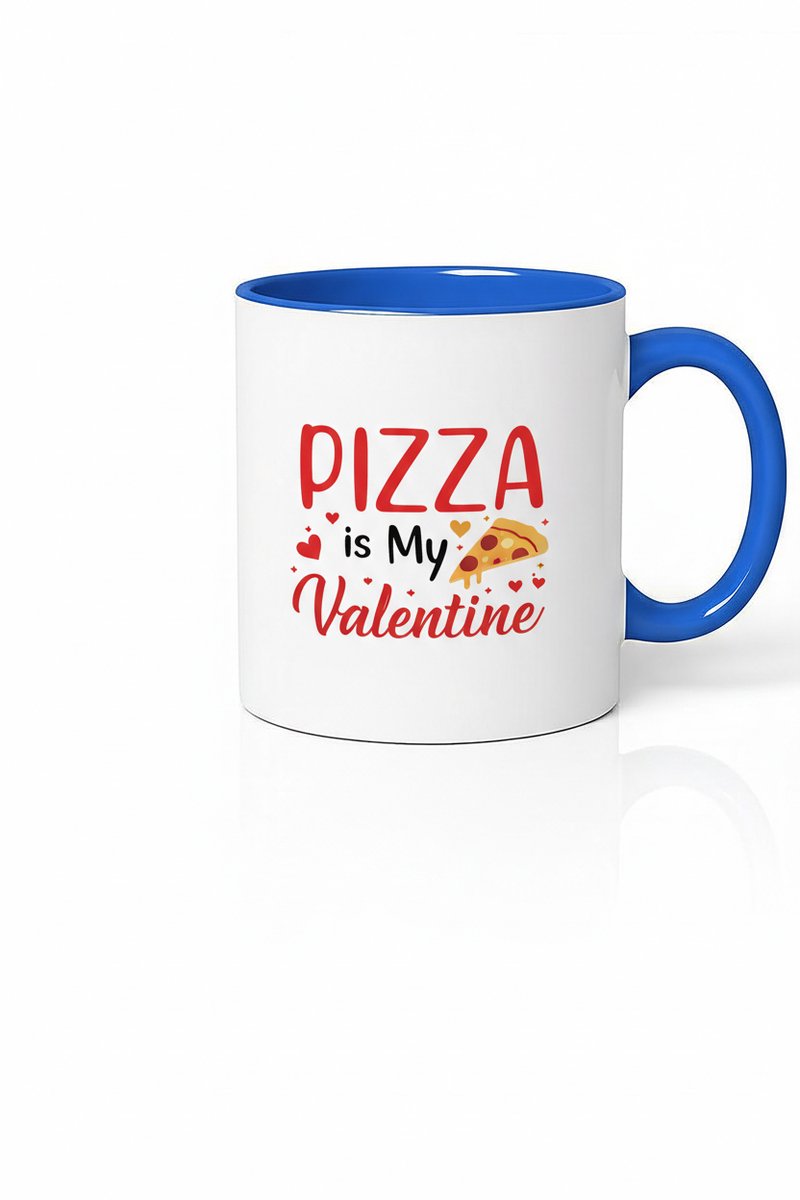 Pizza is Mijn Valentijn Mok - Grappig Valentijnscadeau met Blauwe Rand & Handvat