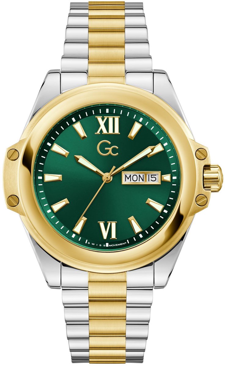Gc Gc Bolt Quartz Analoog Horloge Zilver En Geel Goud Case: 100% Stainless Steel | Armband: 100% Stainless Steel 43 mm Z60002G9