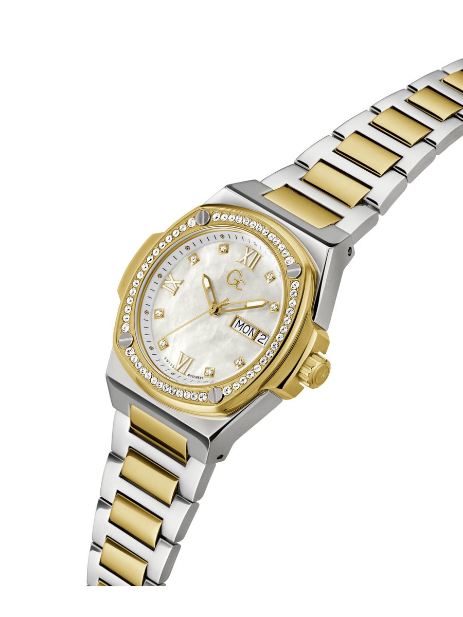 GC Dames Horloge Y98008L1MF Staal Bi-color Swiss Made Quartz gezet met Swarovski Stenen