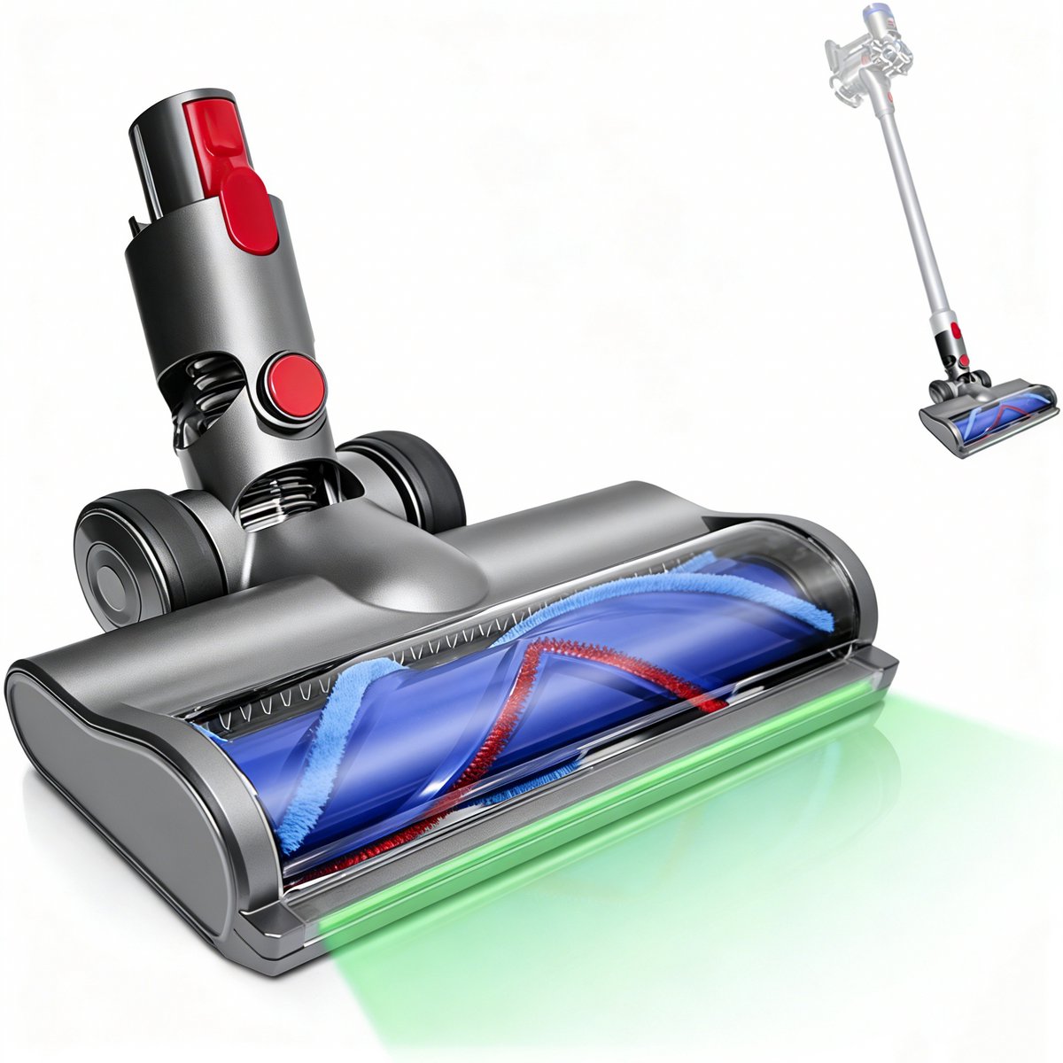 Stofzuigermond - Geschikt voor Dyson steelstofzuiger - Dyson V7,V 8,V10,V11,V15,SLIM - Led - Universele Stofzuigermond - Wasbare borstel - Blauw