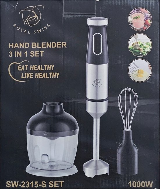 Royal Swiss 3-in-1 Staafmixer Set - 500W - Inclusief Hakmolen, Garde en Maatbeker - RVS van Merkloos — afbeelding 3