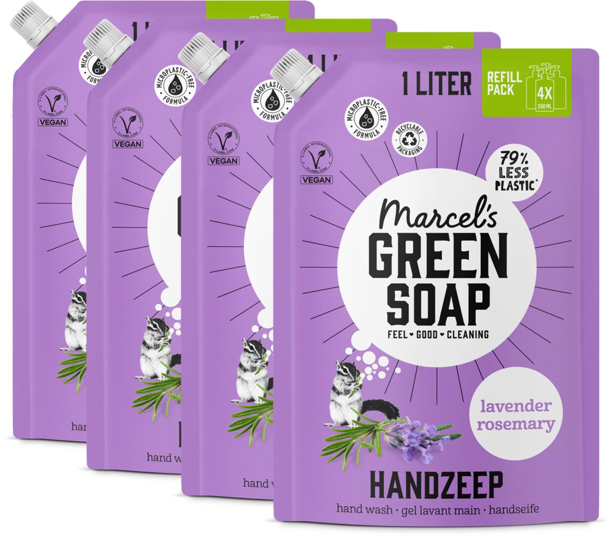 Marcel's Green Soap Handzeep Navulling - Grootverpakking - Lavendel & Rozemarijn - 4 x 1L