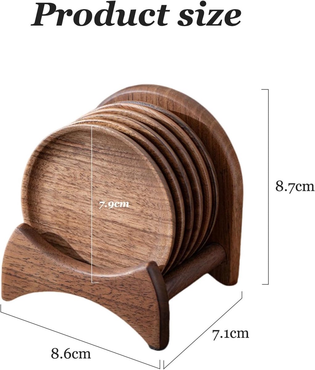 Set onderzetters van walnoothout, multifunctionele houten onderzetters voor op het bureau en ronde eettafel, geschikt voor het plaatsen van drankjes (koffie, thee, melk, enz.) in huis en restaurants. — cadeau in Wonen & Interieur - foto 6