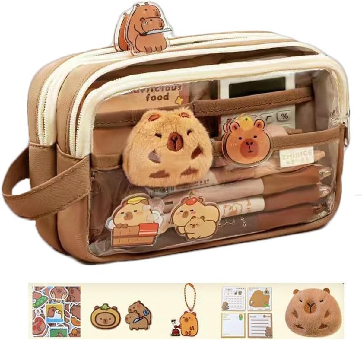 1 Stuk, Waterzwijn etui,Schattig Etui | Waterzwijn Etui | Etui Met Brede Opening En Grote Inhoud | Schattig Transparant Waterzwijn Etui Met Compartimenten