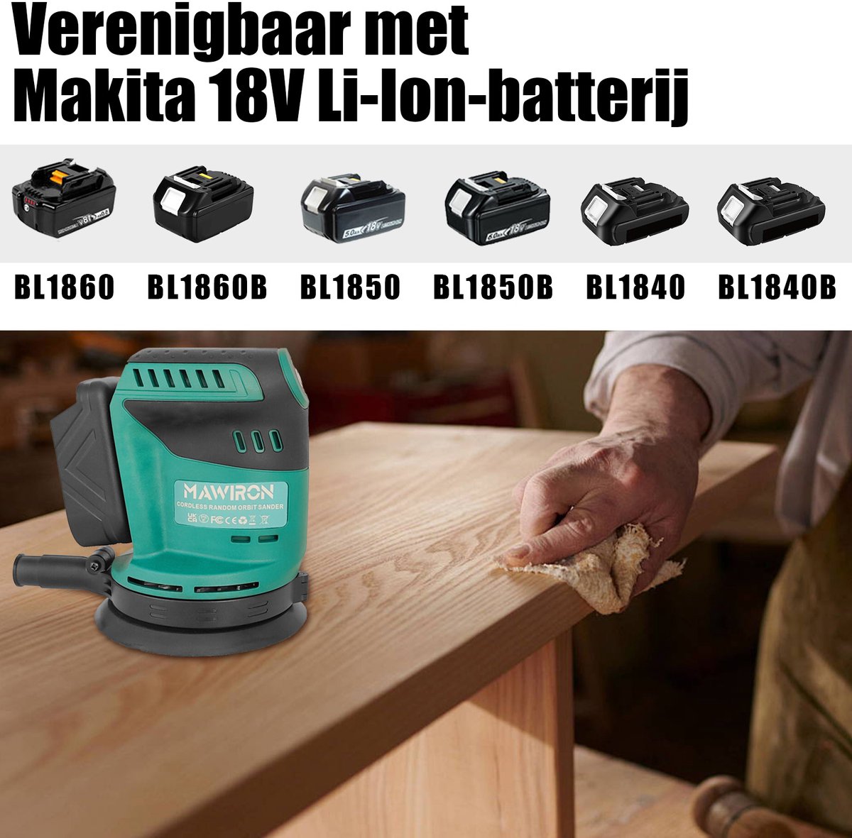 Draadloze schuurmachine met 2 stuks 18V 3000mAh-accu's, 125mm 13000tpm 3-variabele snelheid excentrische schuurmachine, 12 schuurbladen, efficiënt stofafzuigsysteem, ideaal voor doe-het-zelf projecten, afschuren en afwerken van hout – foto 4