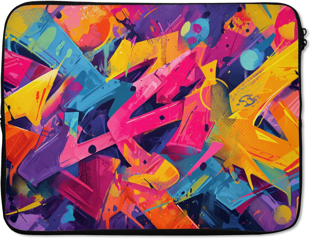 Laptophoes 15.6 inch - Abstract - Vormen - Kleurrijk - Laptop sleeve - Binnenmaat 37x26 cm - Zwarte achterkant