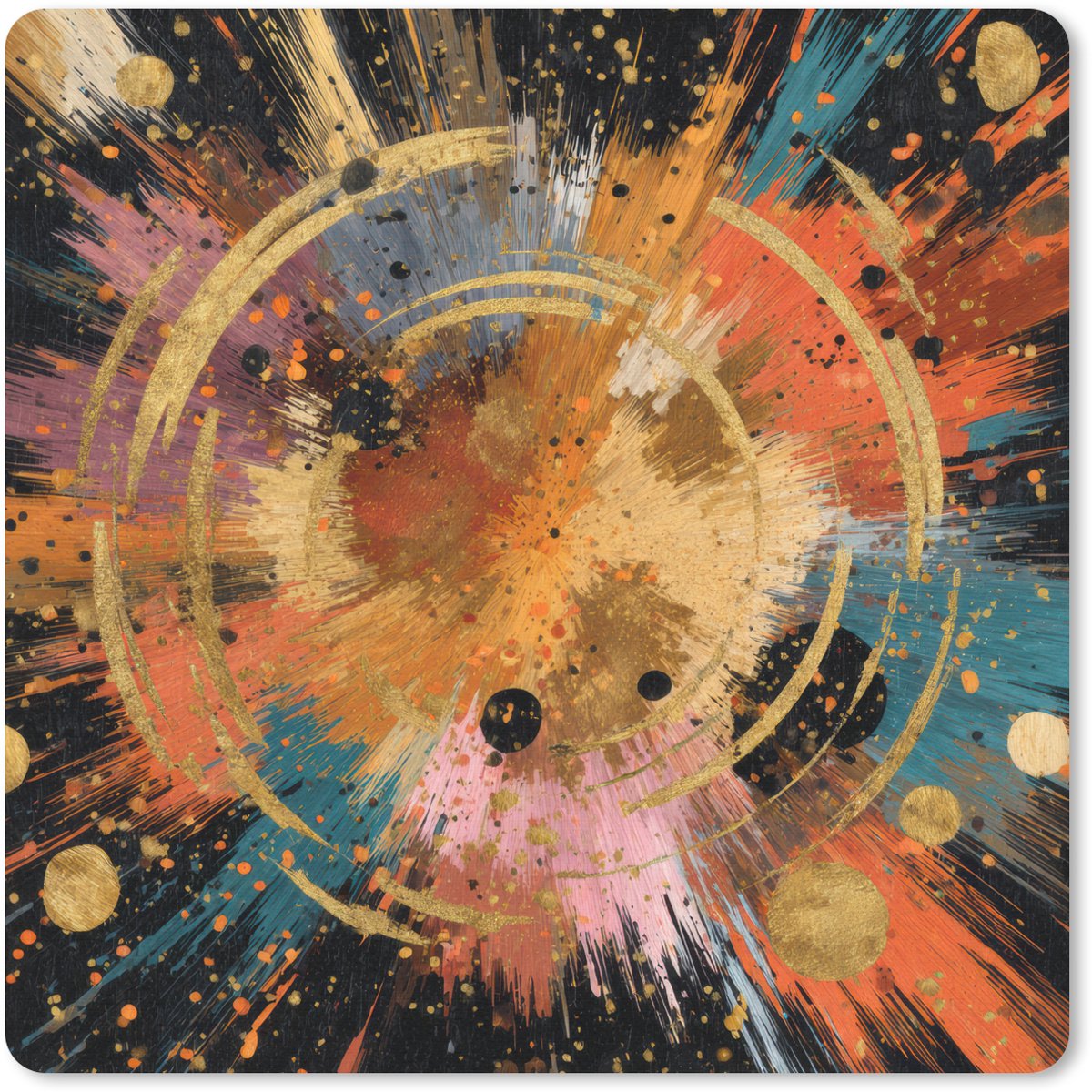 Muismat 20x20 cm - Mousepad Explosie - Verfstructuur - Goud - Abstract - Muismatten