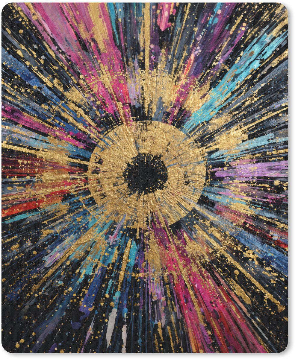 Muismat 19x23 cm - Mousepad Explosie - Goud - Kleurrijk - Abstract - Muismatten