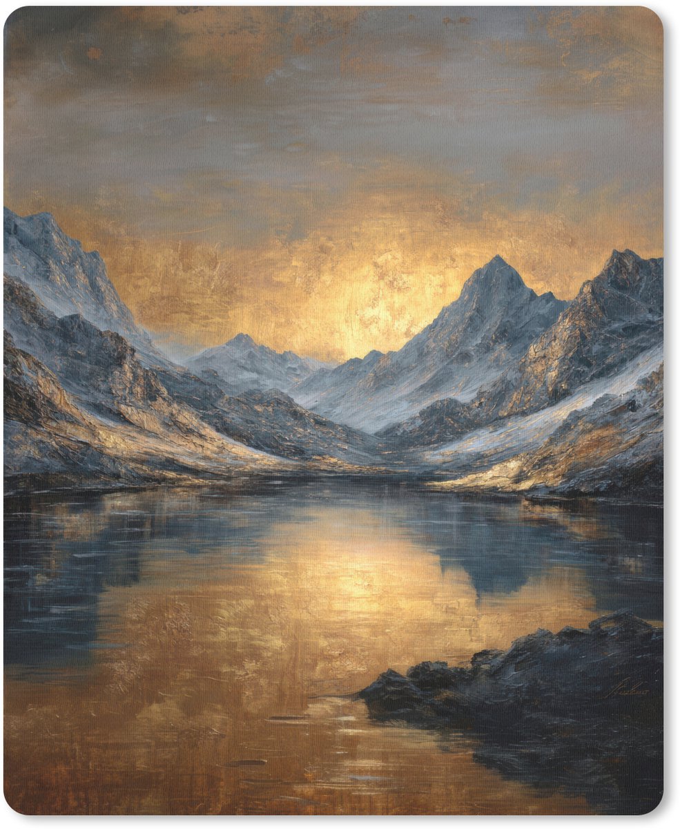 Muismat 19x23 cm - Mousepad Berglandschap met Gouden Zonsondergang - Muismatten