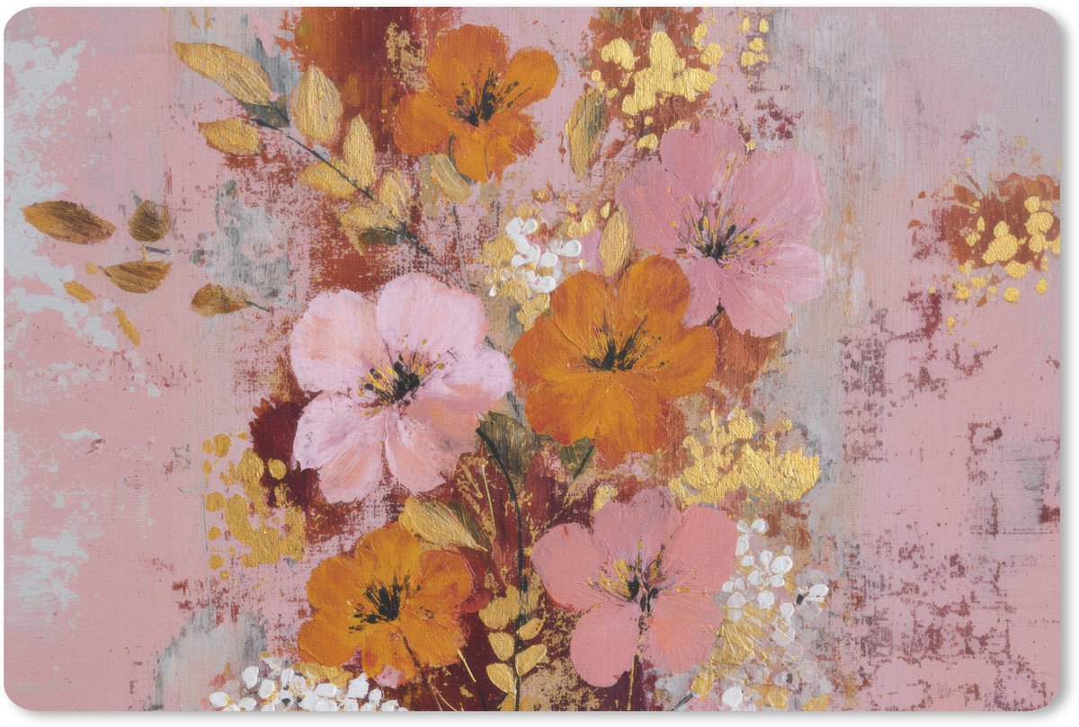 Muismat 27x18 cm - Mousepad Schilderij - Bloemen - Rustiek - Roze - Muismatten