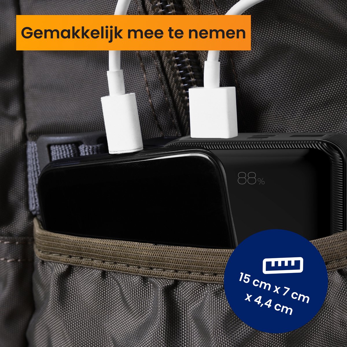 R2B Powerbank 30000 mAh met Ingebouwde Oplaadkabels - afbeelding 2