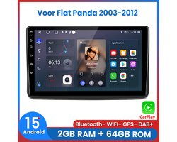 Awesafe Autoradio - Geschikt Voor Fiat Panda 2003 t/m 2012 - RAM 2GB + ROM 64GB - Draadloos Apple Carplay & Android auto - GPS Navigatie Bluetooth WIFI - 2003 2004 2005 2006 2007 2008 2009 2010 2011