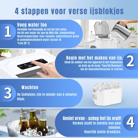 Quvo® Ijsblokjesmachine - Zelfreinigende Ijsblokjesmaker - Ijsblokmaker - Wit - 30cm x 23cm x 29cm van Quvo — afbeelding 3