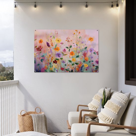 Affiche de jardin 120x80 cm - Décoration de jardin Tableau - Fleurs - Abstrait - Coloré - Affiche pour le jardin - Décoration extérieure - Tableau de clôture de jardin - Toile de jardin décoration murale - Décoration murale toile de balcon