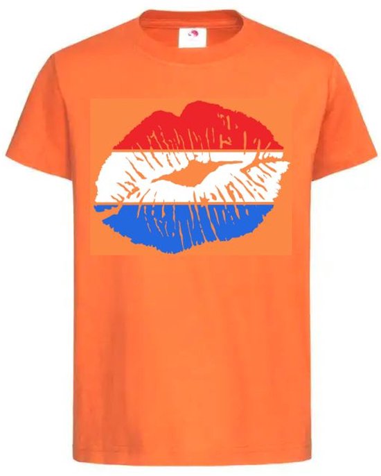 T-shirt Unisex Volwassenen Lol - Festival - carnaval - Koning Koningsdag - feestje - grappig - grappige tekst - Weekend - Tekst - "Lippen Rood Wit Blauw" korte mouw | Oranje/Rood/Wit/Blauw | maat XL