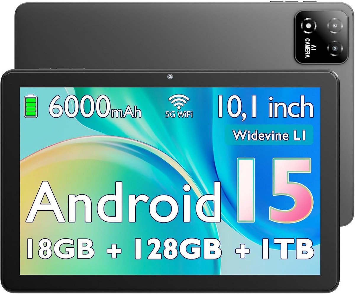 Android Tablet 10 Inch met 18GB RAM en 128GB Opslag, HD IPS Scherm en Grote Batterij