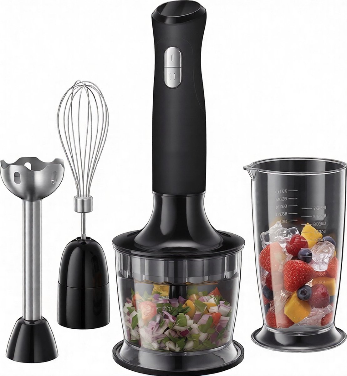 Keukenmachine 3-in-1 Zwart – Deegmixer & Keukenrobot met Mengkom – Mixer voor Mixen, Kloppen en Pureren – 500 Watt, 700 ml