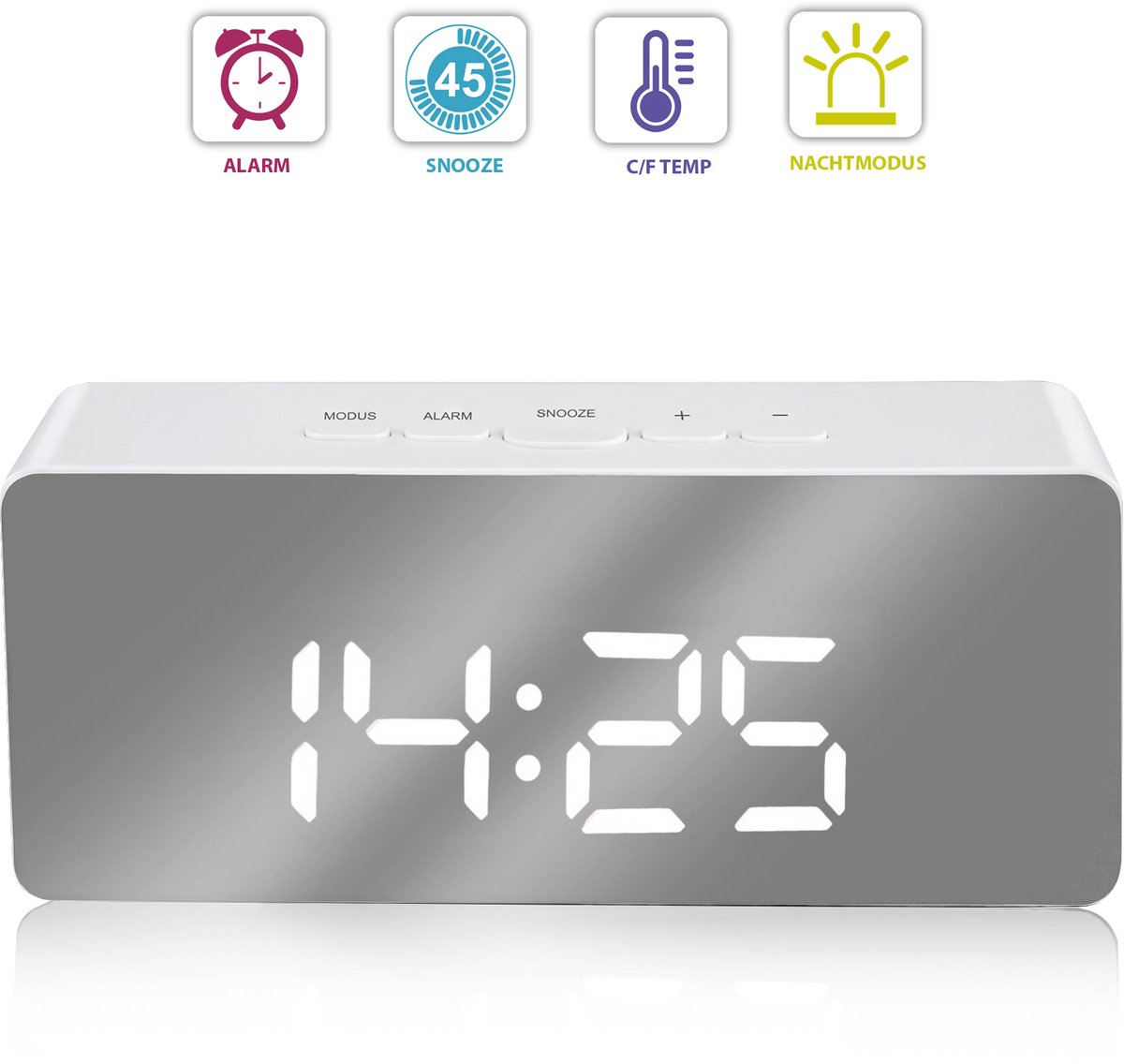 Luxime® - Digitale Wekker - Slaapkamer - Klok - Alarmklok - Energiezuinig - Wit